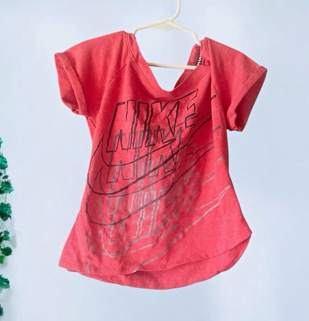 Nike Women’s Coral Graphic Logo Knit Cotton Crew Neck Cap Sleeve Tee Size S